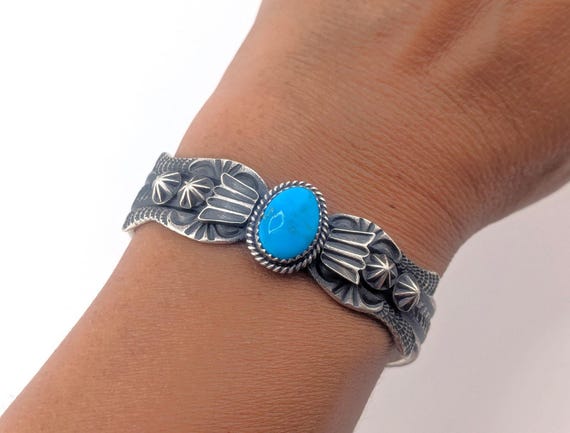 Petite Size Stabilized Turquoise Cuff Bracelet Sterling Silver Handmade in the USA Petite Size Stabilized Turquoise Cuff Bracelet Sterling Silver Handmade in the USA