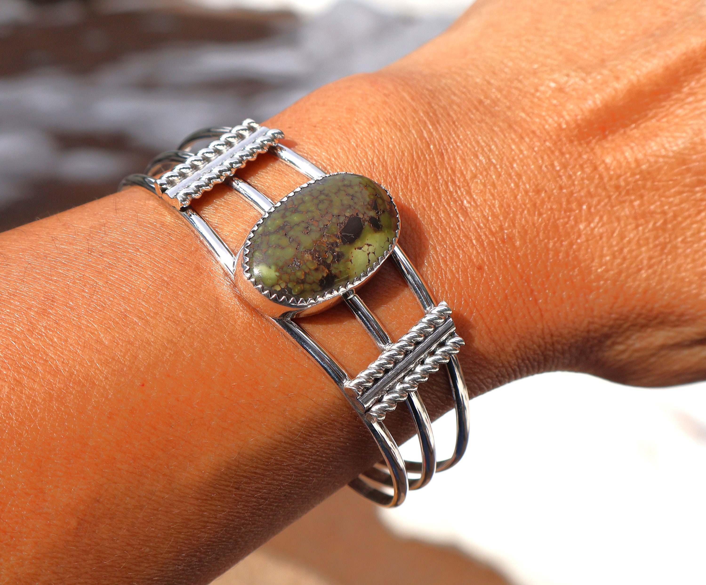 Navajo Turquoise Sterling Silver Bracelet, Native American Artisan