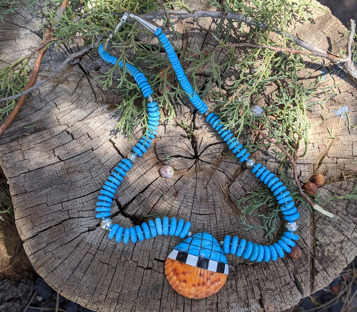 Santo Domingo Pueblo Heishi Necklace Natural Turquoise Hand Etsy