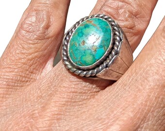 Vintage Men's Native American Sterling Silver Handmade Navajo Ring – Southwest Navajo Handmade Turquoise Jewelry Sz 10.75