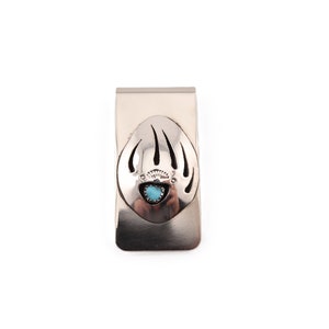 Authentique patte de blaireau Navajo avec pince à billets en pierre turquoise - Accessoire artisanal amérindien