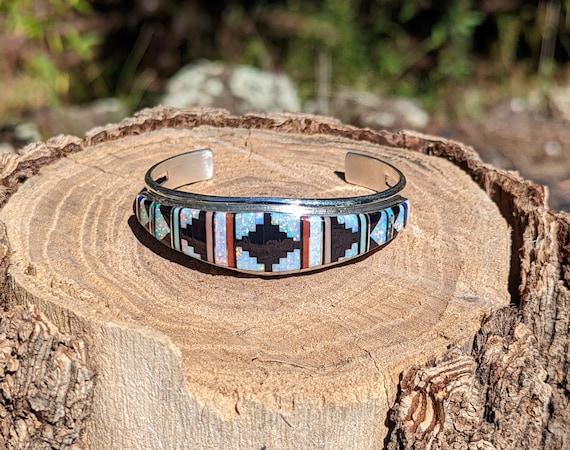 アクセサリー Zuni Handmade silver Bracelet Vintage Signed Lag-Zuni Sterling Silver Cuff Stampwork