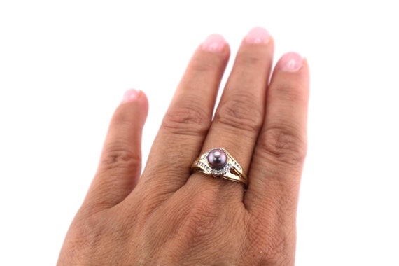 Vintage Black Pearl Ring Women's 10k GOLD Diamond… - image 4