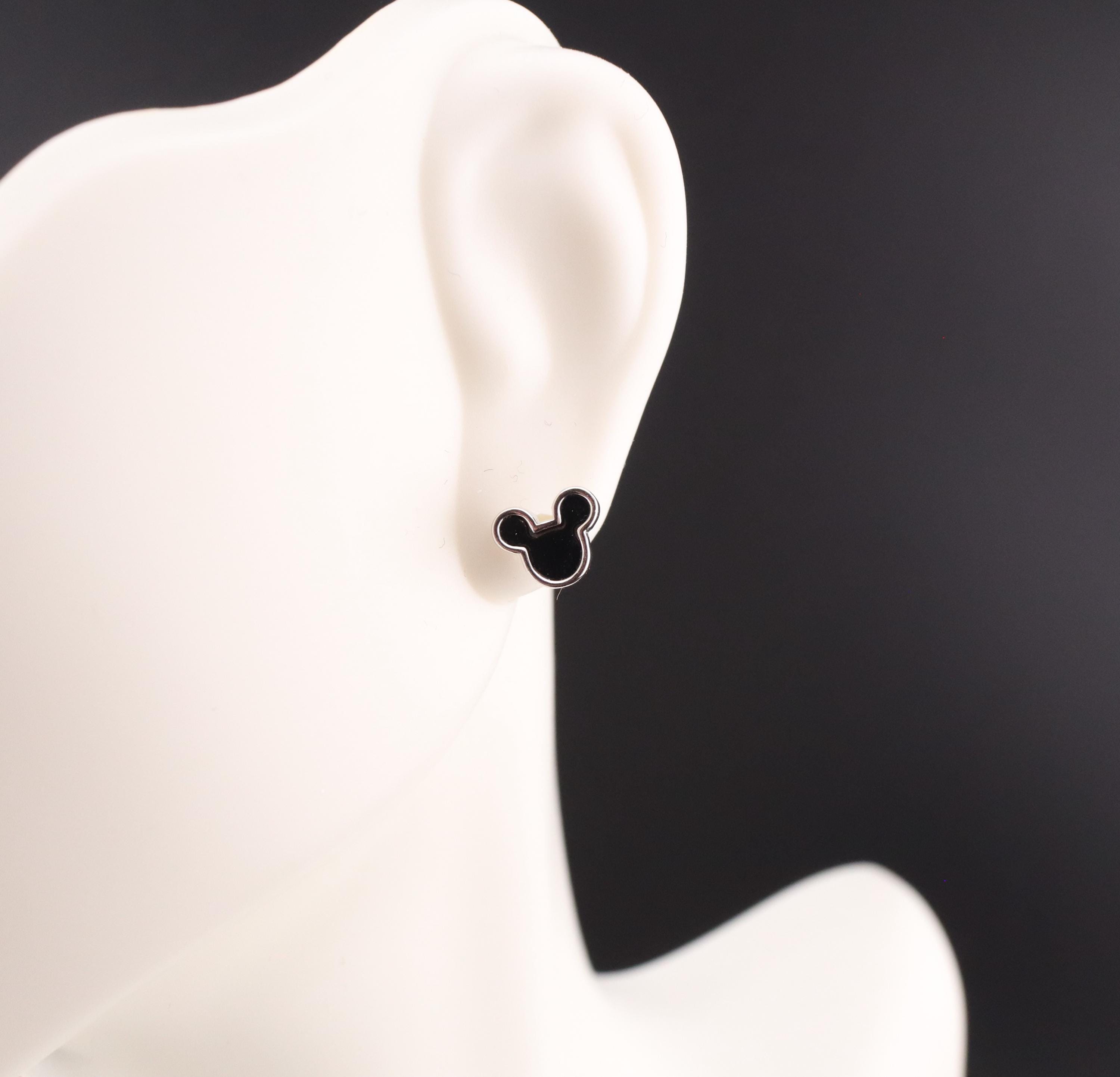Sterling Silver Mickey Mouse Earrings: Black Enamel Studs