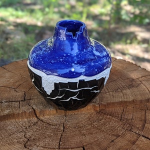 Acoma Pueblo Seed Jar: Hand Painted Pottery, &quot;Nightfall&quot; by Keith Chino