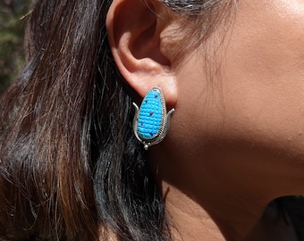 Zuni Corn Ohrringe: Türkis Sterling Silber, indianischer Schmuck