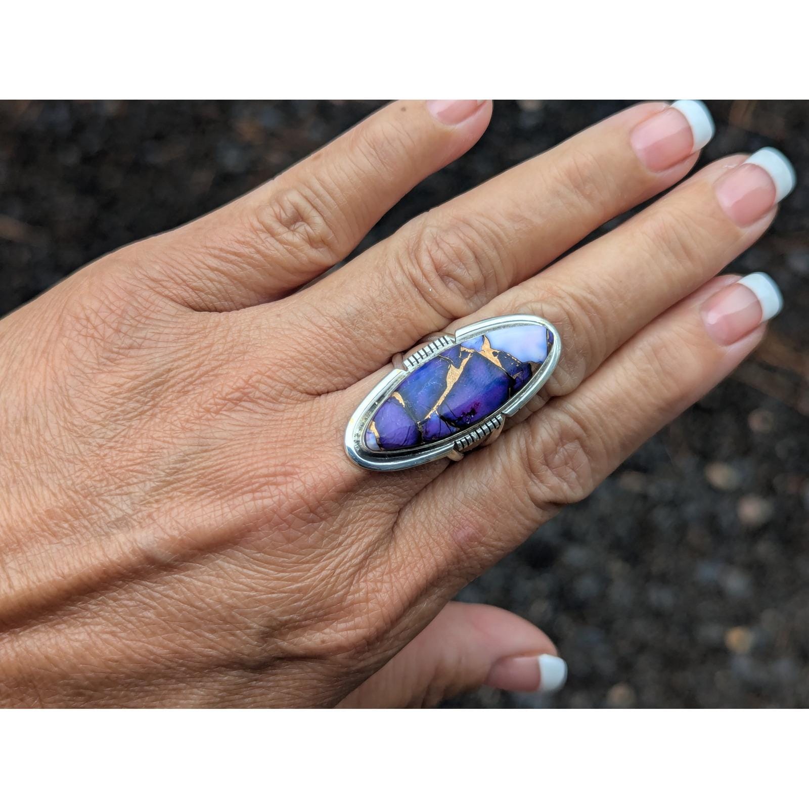 Navajo Ring Purple Dahlia Handcrafted Native American Jewelry Sz