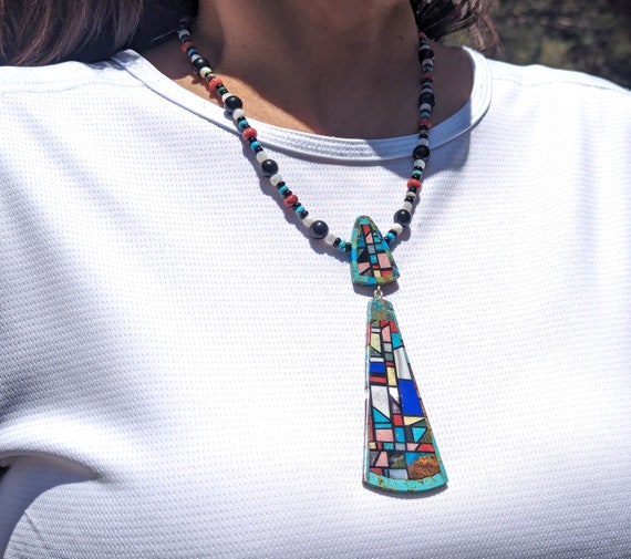 Native American Chris Nieto Vintage Santo Domingo Turquoise Sterling Silver Necklace Native American Chris Nieto Vintage Santo Domingo Turquoise Sterling Silver Necklace