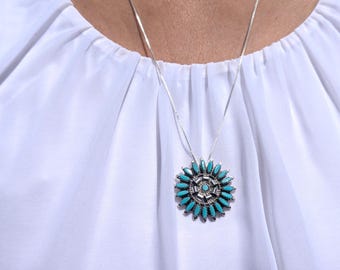 Navajo Needlepoint Pin Pendant Necklace Native Am Handmade Jewelry