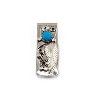 Navajo Silver Money Clip Turquoise Stone Handmade Native American