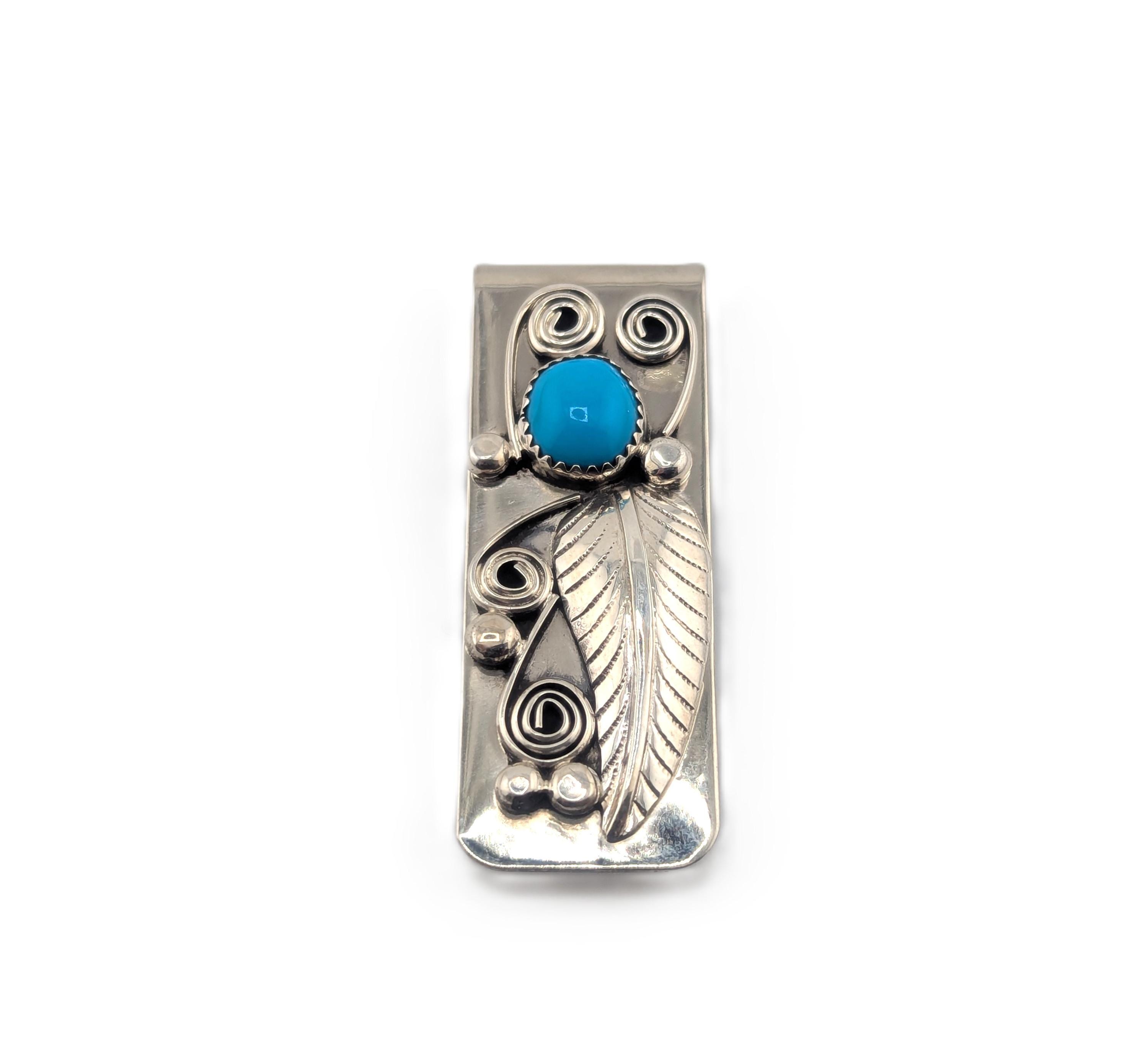 Navajo Silver Money Clip Turquoise Stone Handmade Native American
