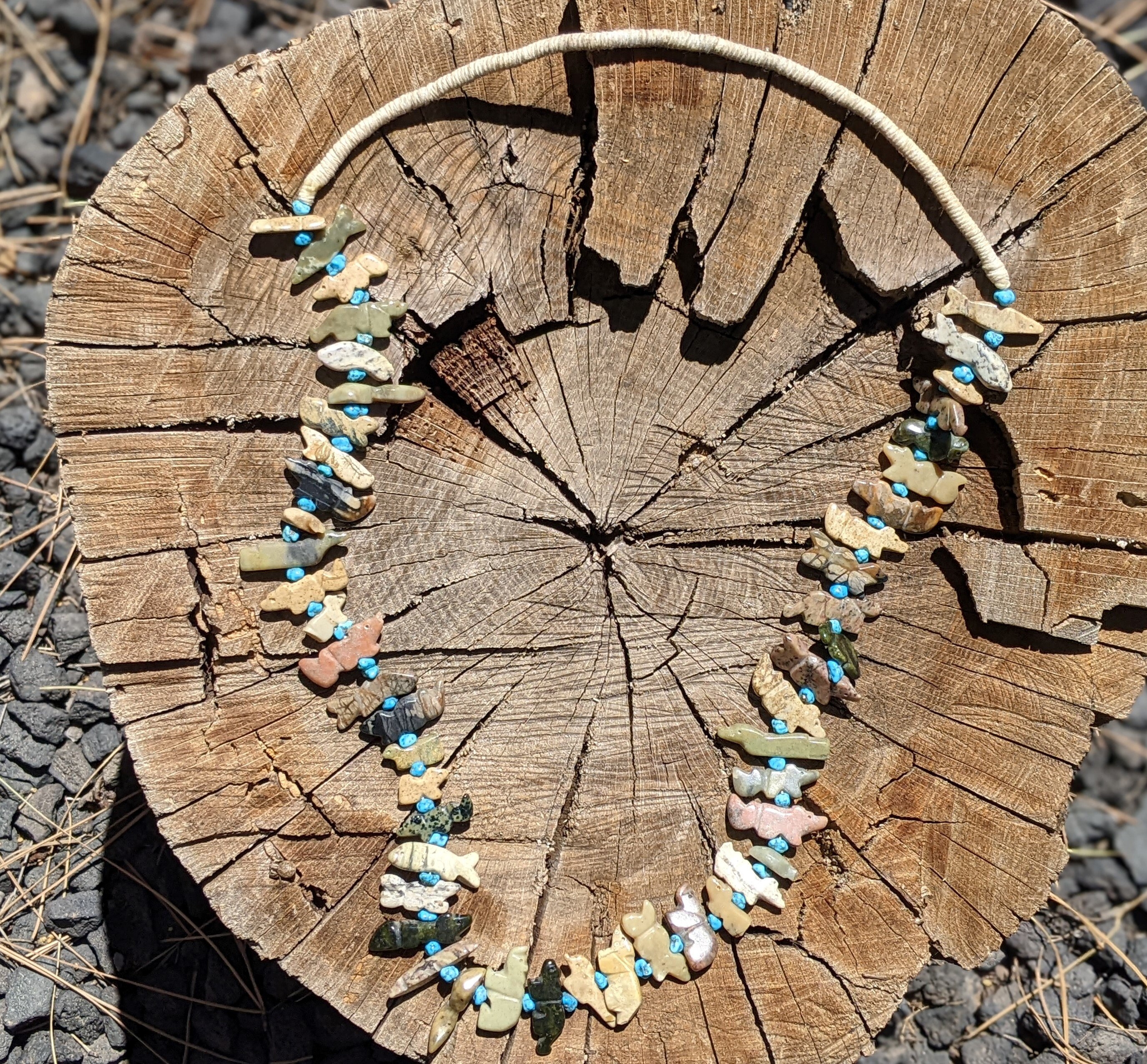 Vintage Zuni Fetish Necklace, Natural Stone & Turquoise, Native