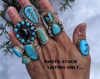 Unisex Rings, Vintage Navajo/Zuni Jewelry, Hand Made SouthWest Artisans, Old Pawn Turquoise Coral Stones, Various Sizes