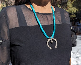 Vintage Navajo Turquoise Naja Necklace – Handmade Sterling Silver, Signed