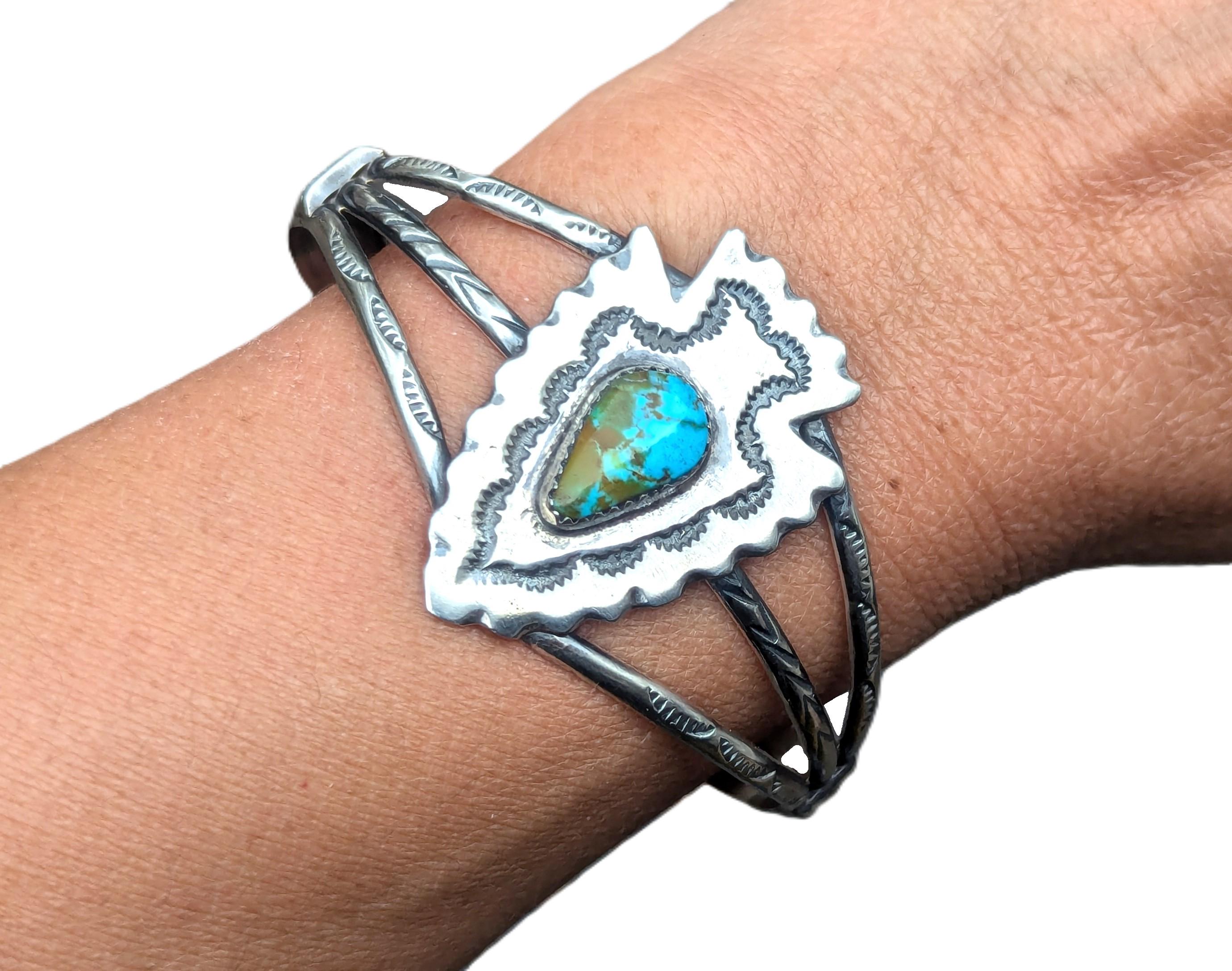 Navajo Turquoise Cuff Bracelet Arrowhead Sterling Silver Signed