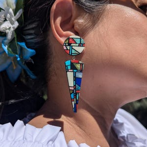Santo Domingo Mosaic Dangle Earrings Handmade Inlay Jewelry Museum Quality