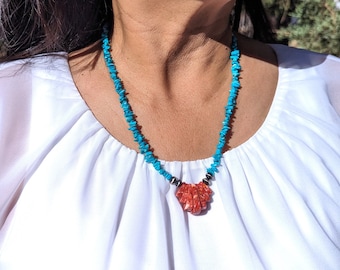 Navajo Handmade Sleeping Beauty Turquoise & Spiny Oyster Necklace