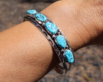 Authentic Navajo Handcrafted Bracelets: Native American Artistry in Sterling Silver and Turquoise size 7