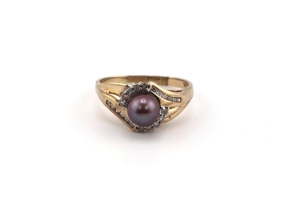 Vintage Black Pearl Ring Women's 10k GOLD Diamond… - image 2
