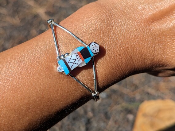 Rare Kachina Maiden Native American Zuni Turquoise Coral Sterling Silver Bracelet Rare Kachina Maiden Native American Zuni Turquoise Coral Sterling Silver Bracelet