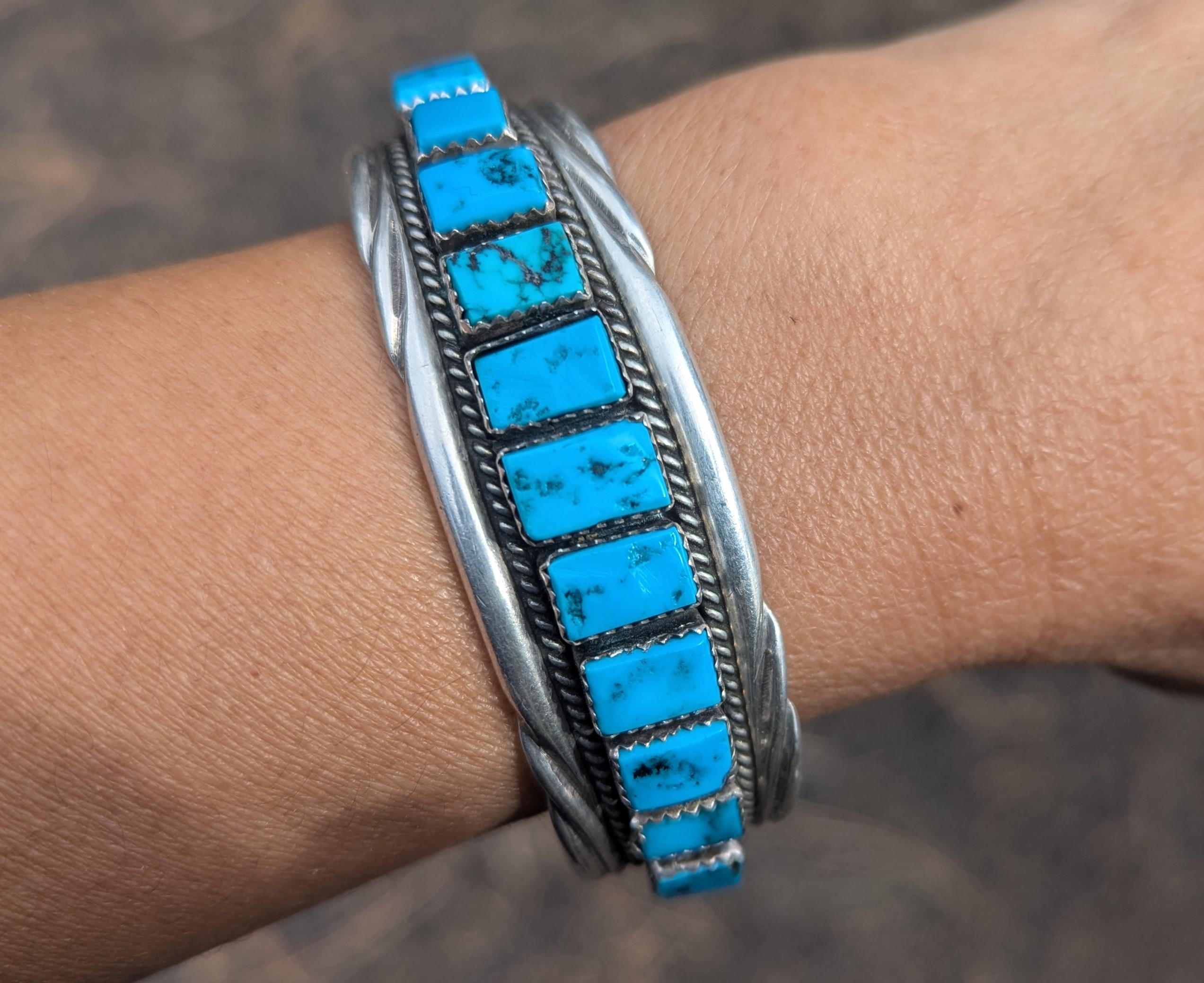 Vintage Turquoise Cuff Bracelet: Sterling Silver Native American