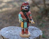 Vintage Hopi Kachina Cat, Native American Hand Made Wood Carving Signed by Adams , Original Rare Collectible South Western Art
