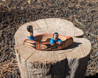 Jemez Handmade Pottery – Authentic Native American Ceramic Miniature Man & Canoe Signed Artistry at Its Finest