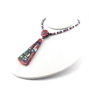 Santo Domingo Kewa Pueblo Mosaic Necklace Beads Pendant Jewelry
