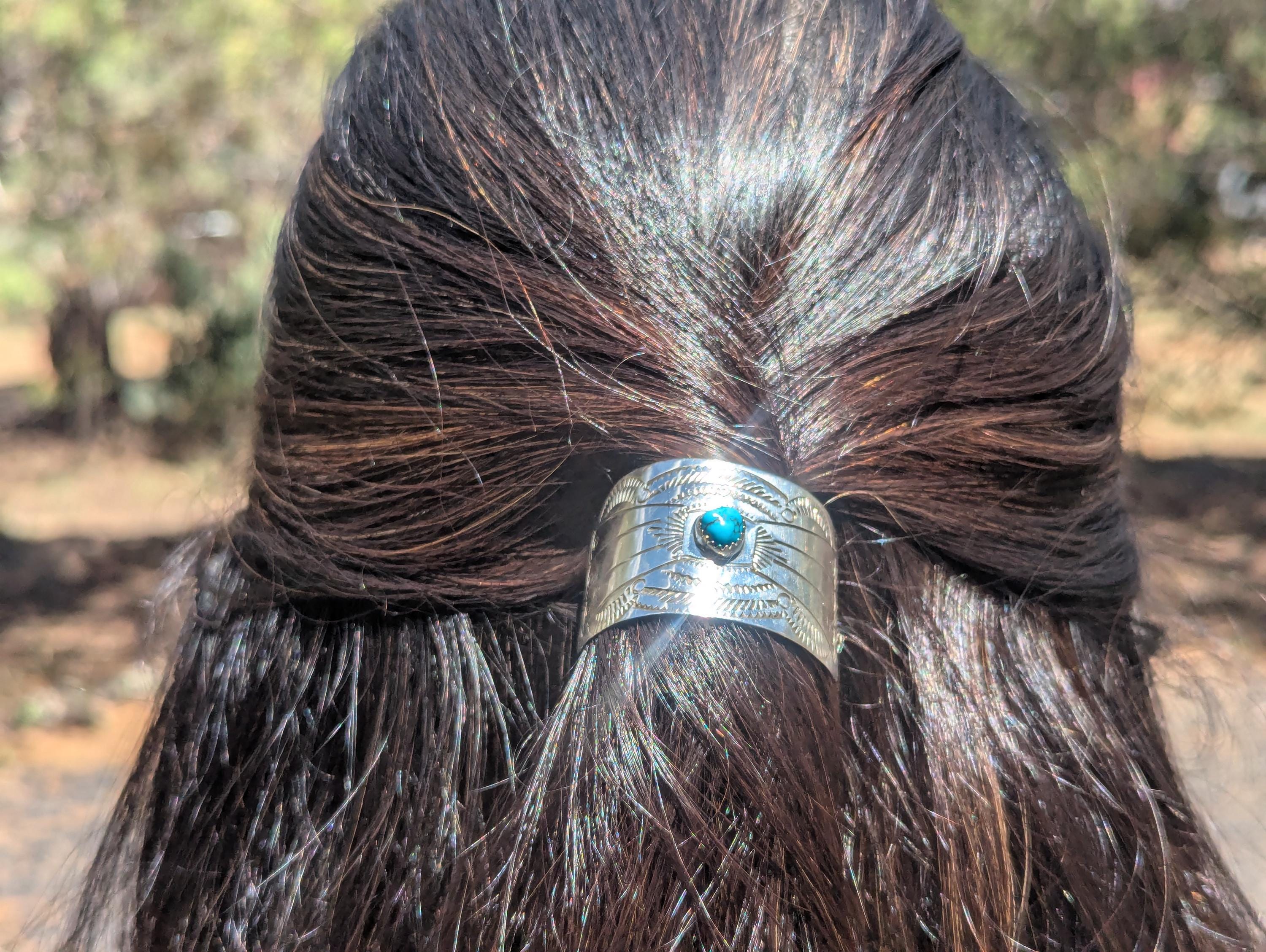 Navajo Kingman Turquoise Hair Pin Accessory 1/2 Moon  display picture 2