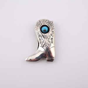 Authentique pince à billets en argent sterling Navajo, botte de cowboy occidentale, accessoire amérindien kingman turquoise