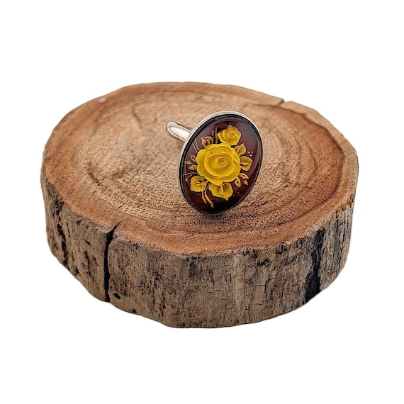 Handcrafted Cherry Amber Ring Reverse Intaglio Ro… - image 4
