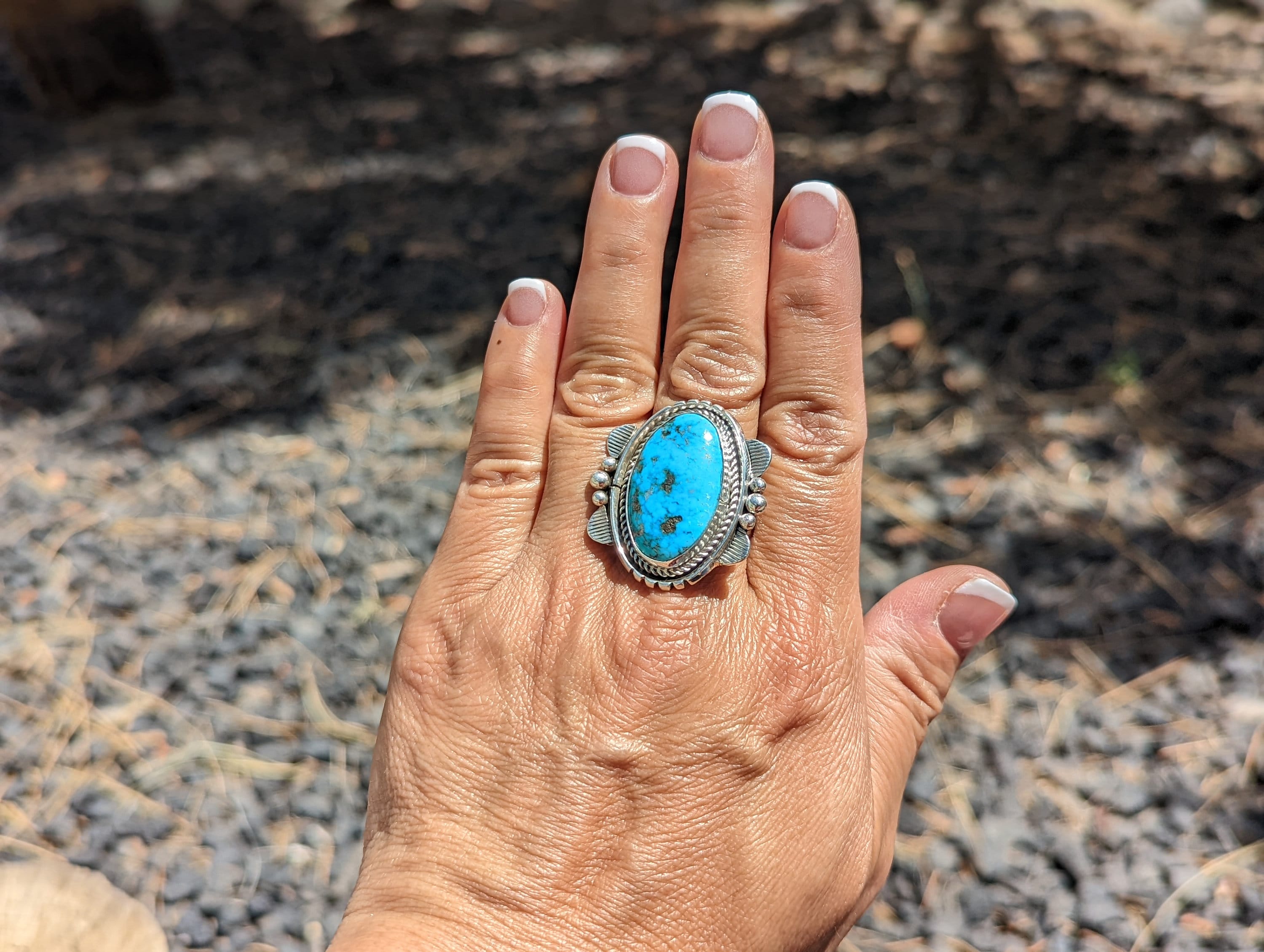 Navajo Ring Kingman Turquoise W/pyrite Size 10.5 Sterling 