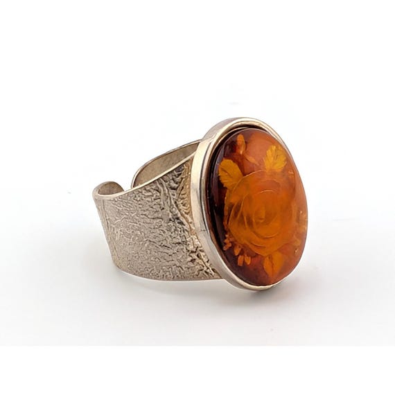 Handcrafted Cherry Amber Ring Reverse Intaglio Fl… - image 2