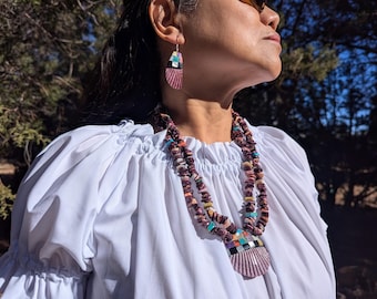 Handmade Purple Spiny Oyster Shell Necklace Earrings Set: Santo Domingo Kewa Pueblo Jewelry
