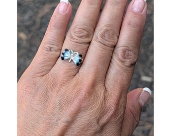 Womens Zuni Inlay Ring Butterfly Sterling Silver 7.75 Unsigned Native American Jewelry