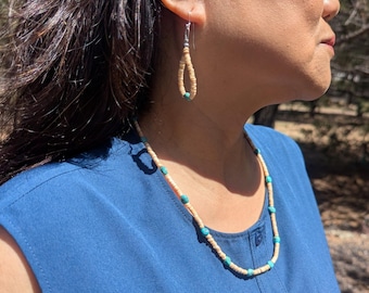 Handmade Natural Turquoise Necklace Earrings Navajo Jewelry Set ***
