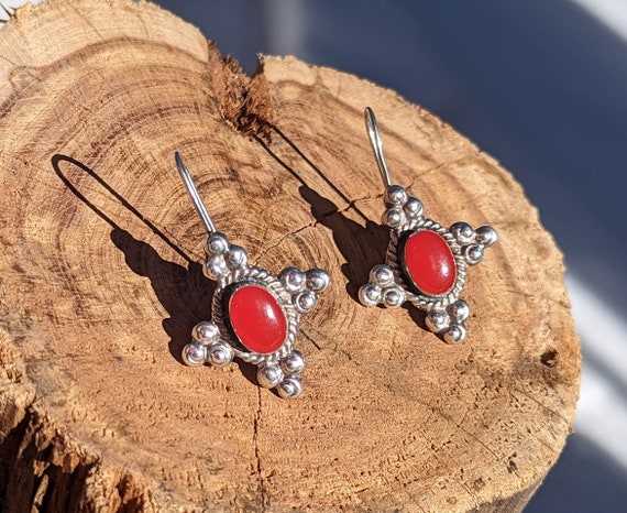 Vintage Sterling Silver Earrings Red Carnelian Si… - image 6