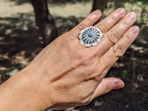 Navajo Concho Ring, Turquoise Sterling Silver Native American