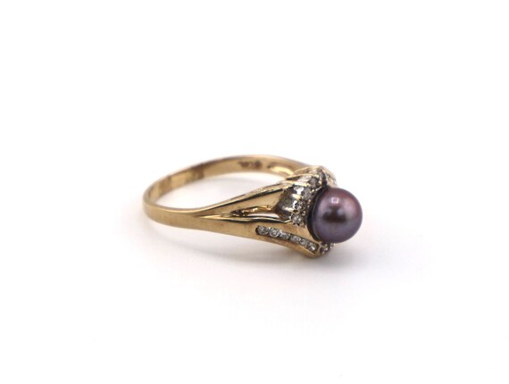 Vintage Black Pearl Ring Women's 10k GOLD Diamond… - image 3