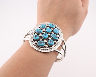 Turquoise sterlingzilveren Navajo Kingman-manchetarmband – Chester Charley, 6,5 inch