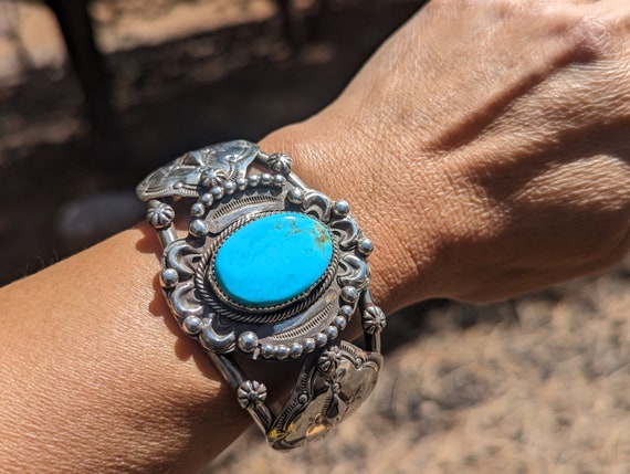 Navajo Jewelry Cuff Bracelet Blue Turquoise Sterling Silver - Etsy