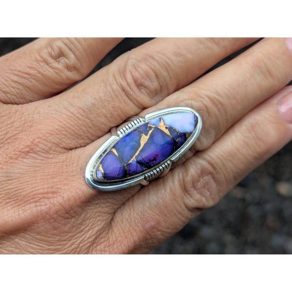 Navajo Ring Purple Dahlia Handcrafted Native American Jewelry Sz