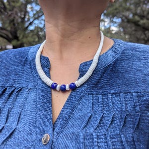 Navajo Graduated White Shell with Lapis Beaded Necklace - Southwestern Elegance