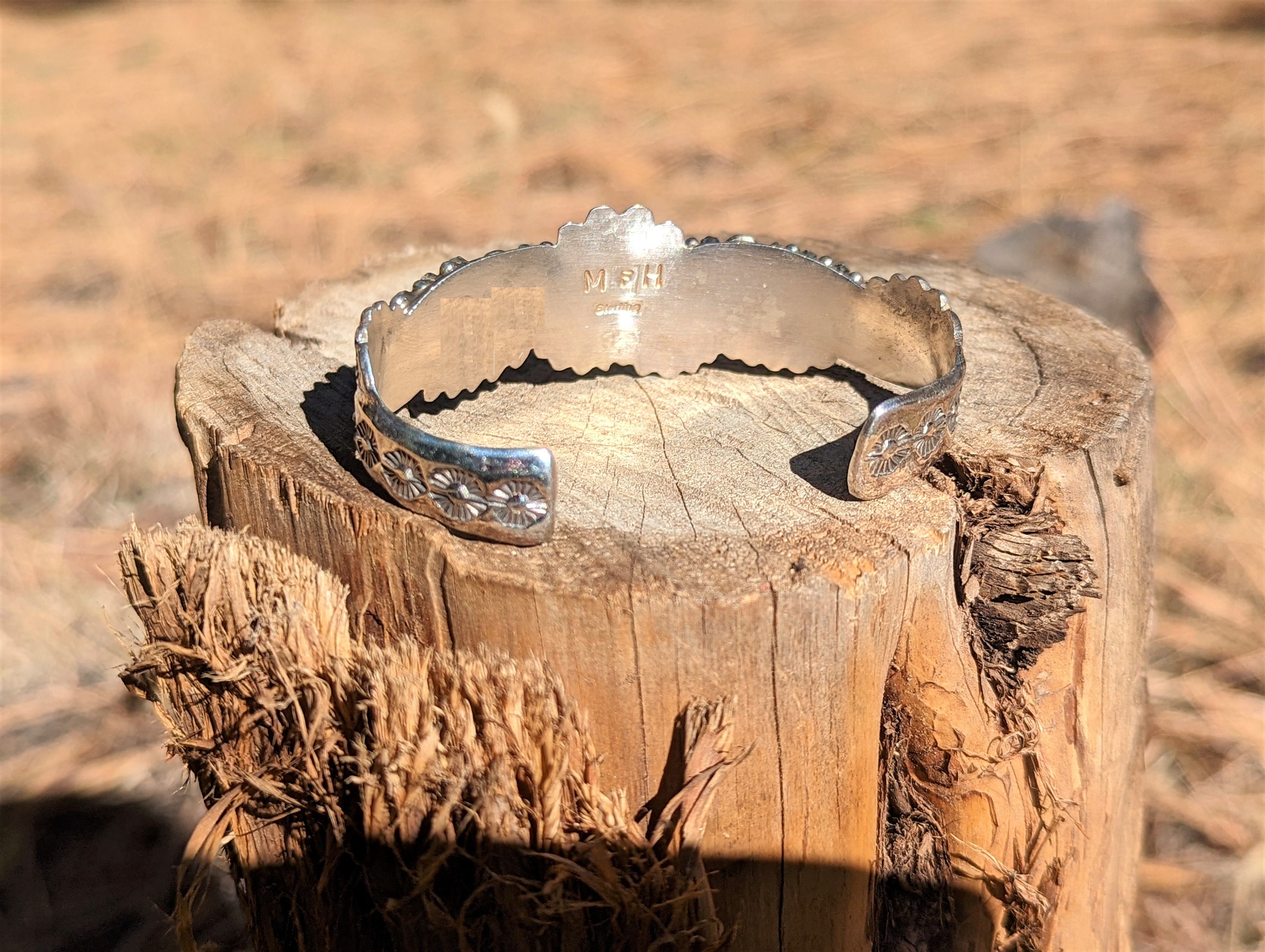 Zuni Needlepoint Sterling Silver Cuff Bracelet: Multi Stone Inlay
