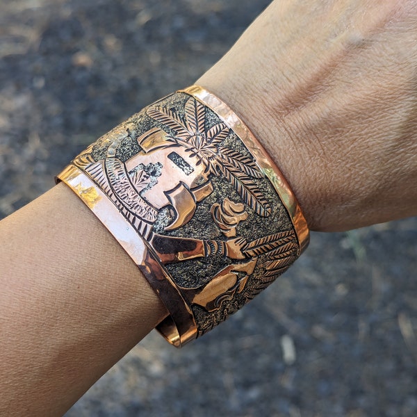 Native American Cuff Bracelet Navajo Sterling Silver Copper Overlay Handmade Jewelry Sz 7in