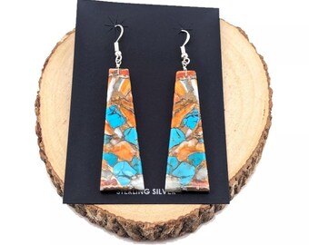 Native American Awesome Santo Domingo Royston Turquoise Slab Earrings Native American Awesome Santo Domingo Royston Turquoise Slab Earrings