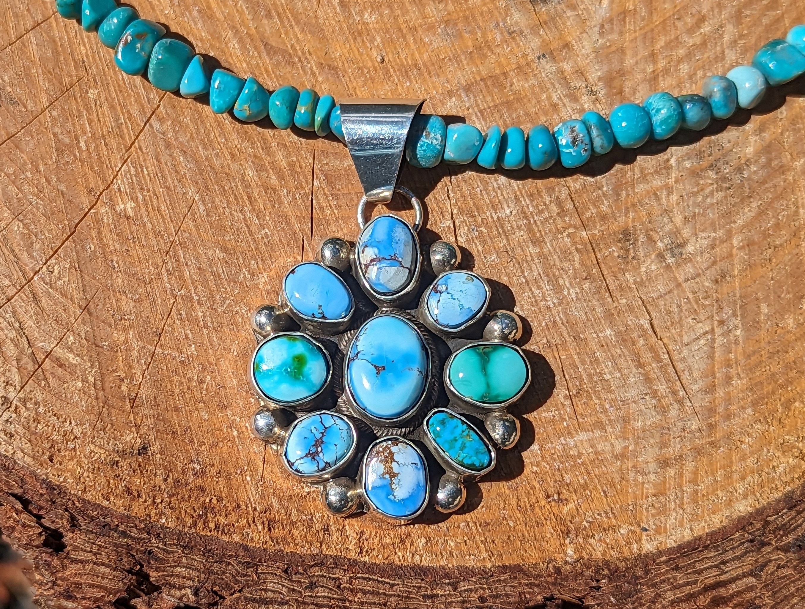 Navajo Necklace Golden Hills Turquoise Cluster Pendant