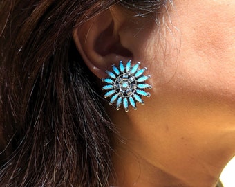 Handcrafted Native American Sterling Silver Blue Opal Cluster – Southwest Jewelry – Boho Style – Zuni Jewelry