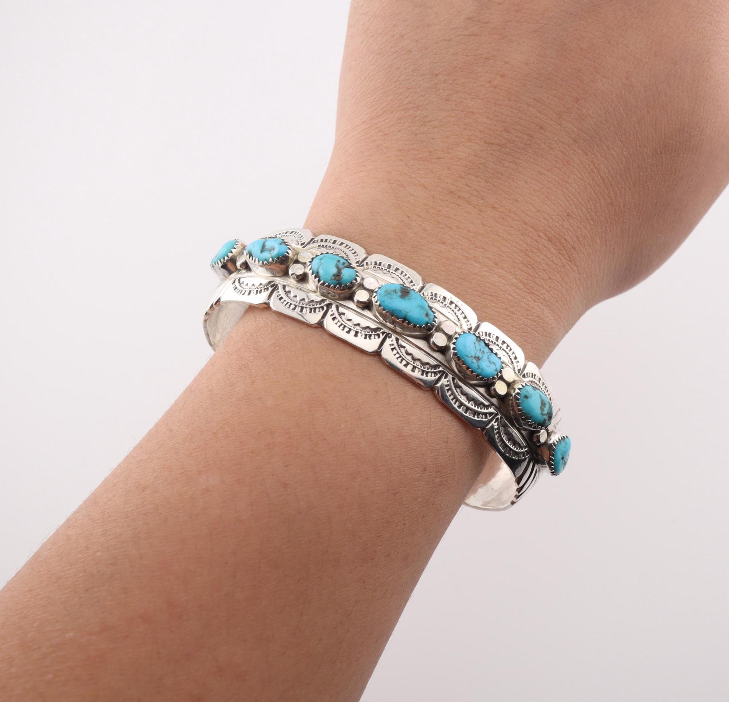 Petite Size Stabilized Turquoise Cuff Bracelet Sterling Silver Handmade in the USA Petite Size Stabilized Turquoise Cuff Bracelet Sterling Silver Handmade in the USA