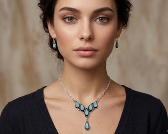 Zuni Dornröschen Türkis Inlay Halskette und Ohrring Set